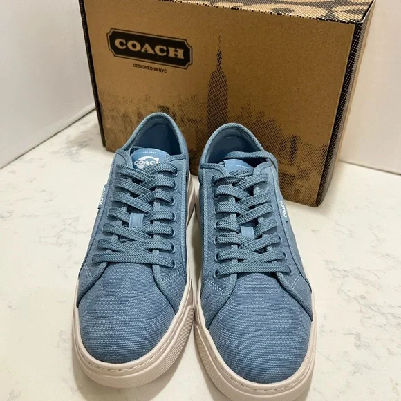 COACH MENS CANVAS BLUE SNEAKERS - Picture 10 of 13